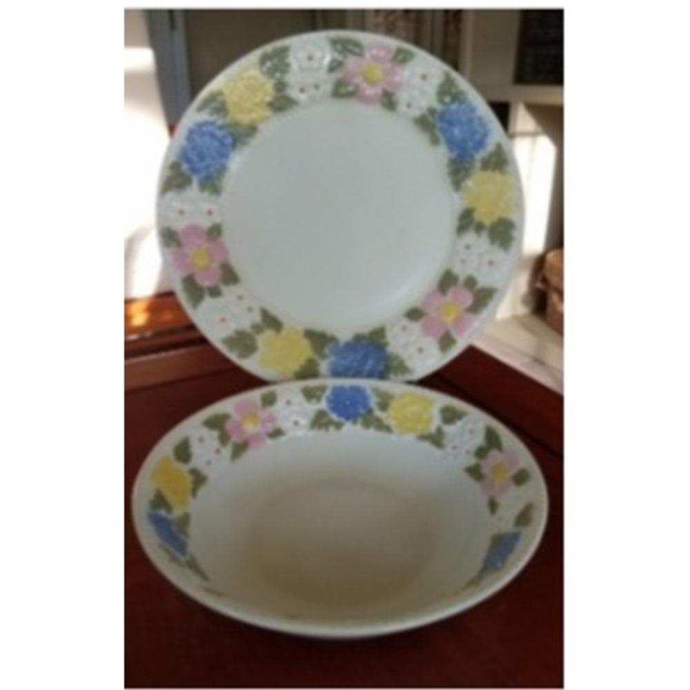 Garden Party Ironstone Floral Serving Plate and Bowl Set Vintage Japan 4143 4-B